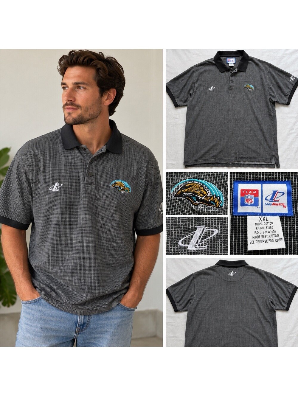Vintage 90s Logo Athletic Jacksonville Jaguars Polo Shirt XXL Old Logo NFL